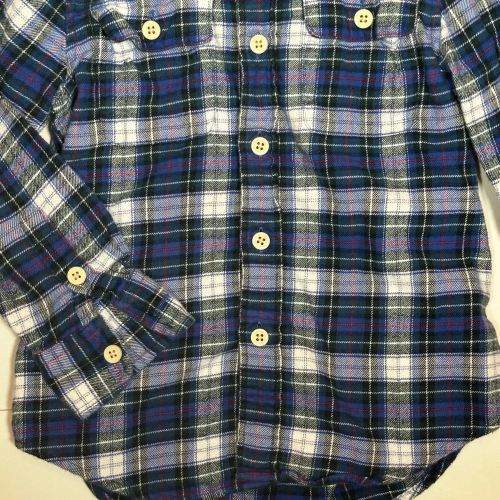 J. Crew Crewcuts Boy’s Blue Plaid Flannel Button Down Shirt Size 4-5 - Picture 3 of 8